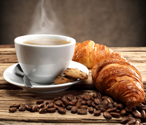 Hot coffee and croissants